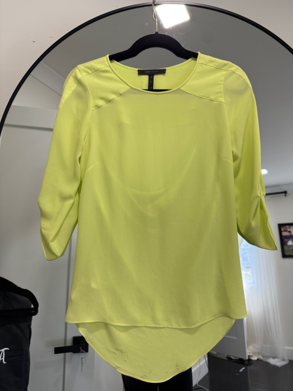 BCBGMaxAzria Neon Yellow Round Neck 3/4 Sleeve Blouse